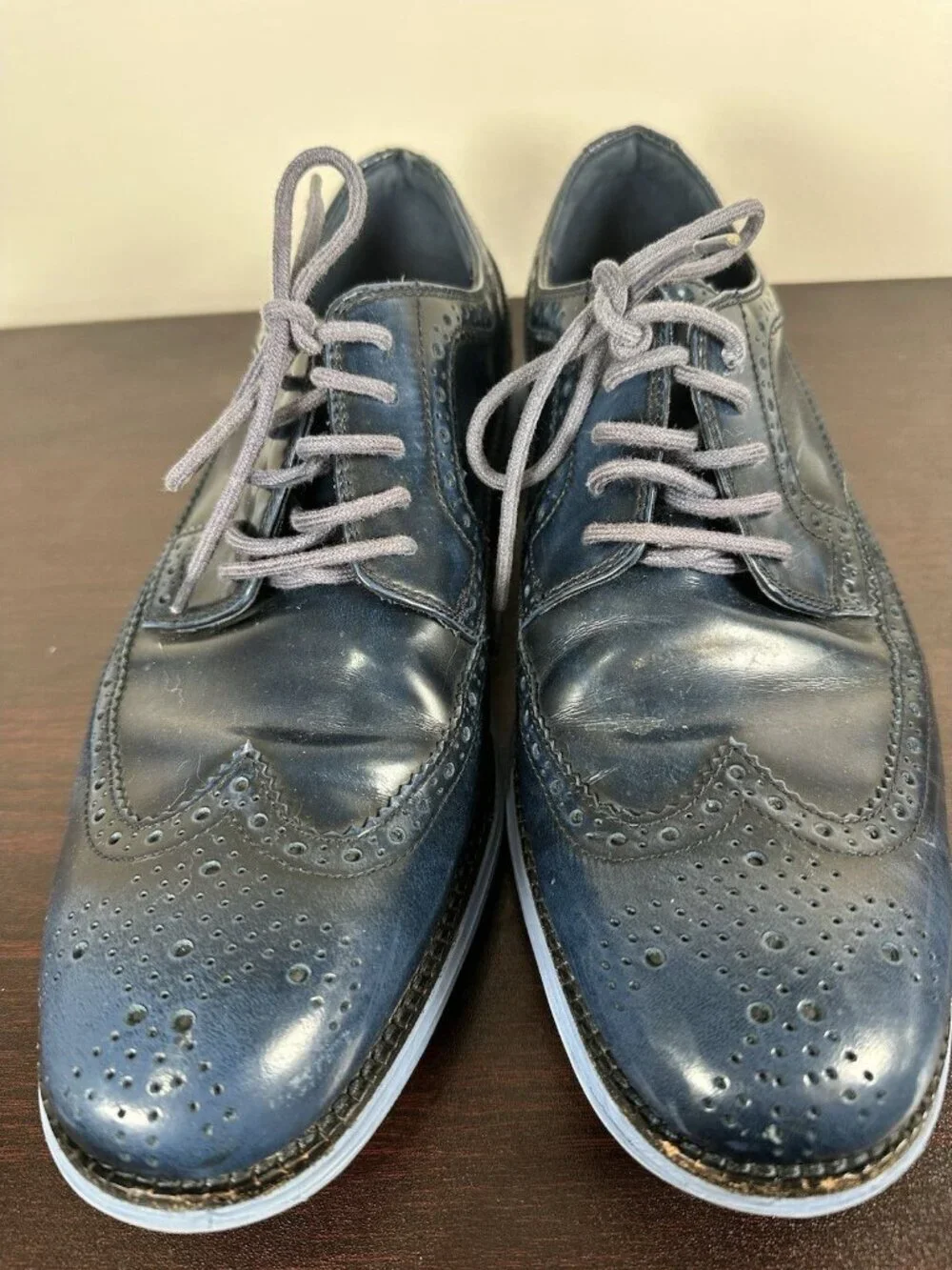 Cole Haan Lunargrand Wingtip Mens Navy Blue Size 11 C11714 Leather